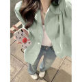Casual Korean Style Loose Blue with Long Sleeves Shirt Simple Small Inner Wear Blouse Spring and Autumn Design Sense Bandage Dress Shirt.