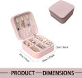 Travel Jewelry Box, Pink 3.9x3.9x1.9in PU Leather Small Jewelry Organizer for Women Girls Zipper Portable Square Travel Case for Stud Earrings, Rings, Necklaces, Bracelets. 