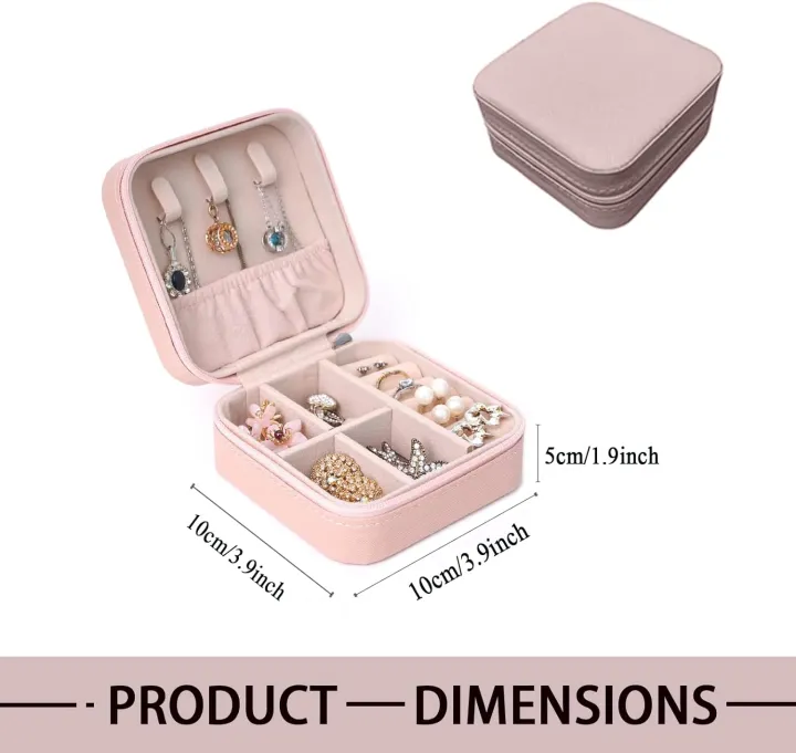 Travel%20Jewelry%20Box,%20Pink%203.9x3.9x1.9in%20PU%20Leather%20Small%20Jewelry%20Organizer%20for%20Women%20Girls%20Zipper%20Portable%20Square%20Travel%20Case%20for%20Stud%20Earrings,%20Rings,%20Necklaces,%20Bracelets%20-%20Image%205