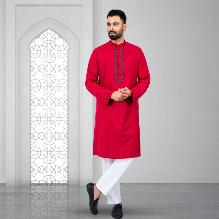 Lubnan Maroon Color Indian Fabrics Regular Fit Panjabi For Men Eid Collection