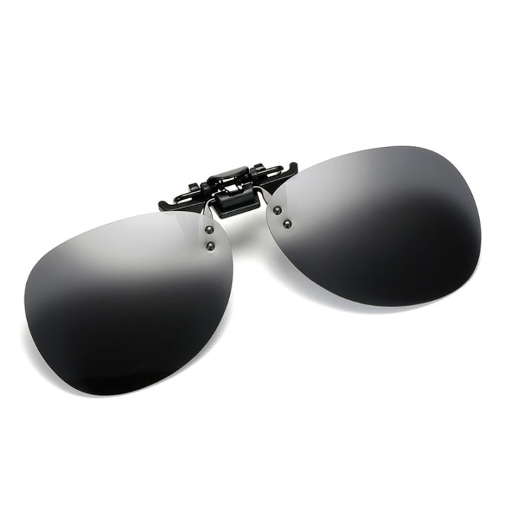 2024 Rimless Round Flip Up Clip on Oversized Men Polarized Clip Sunglasses Aviation Blue Mirror Big Driving Prescription Glasses