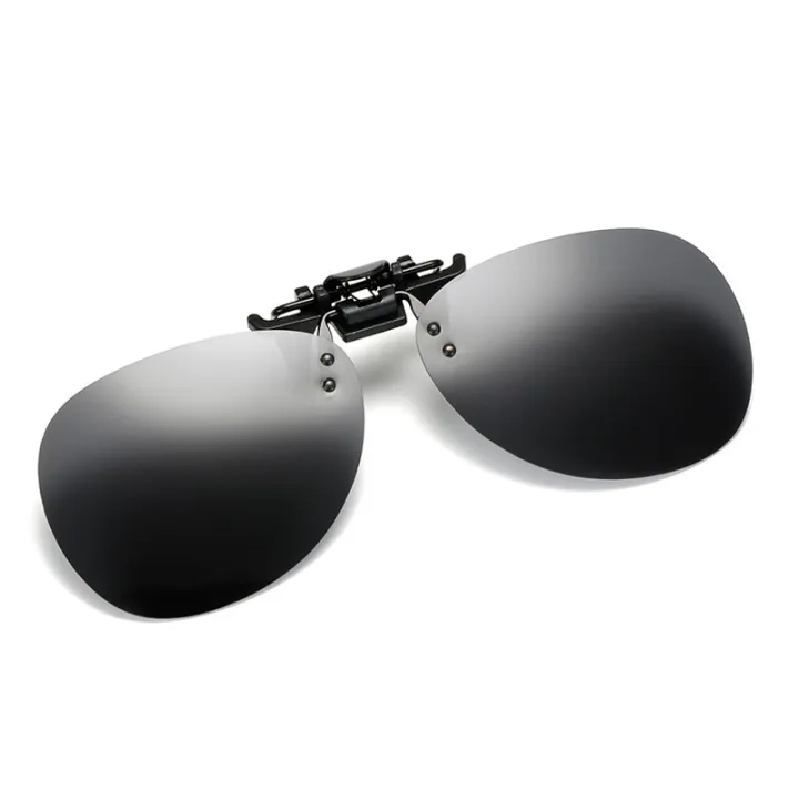 2024 Rimless Round Flip Up Clip on Oversized Men Polarized Clip Sunglasses Aviation Blue Mirror Big Driving Prescription Glasses