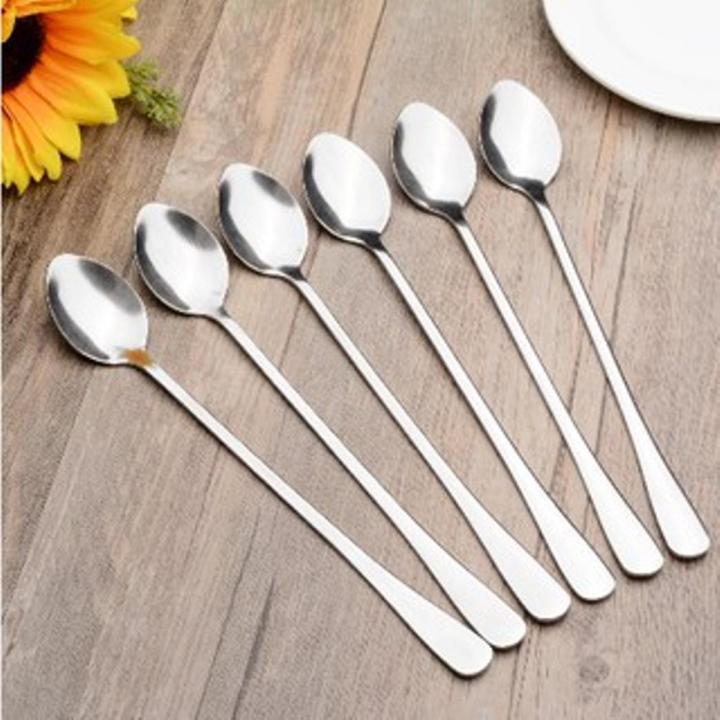 Stainless Steel Long Tea Spoon 8 inch (6 Pis Set) Long Handle Spoons, Food Grade Stainless Steel, Long Handle Spoon for Ice Cream, iced Coffee, iced Tea, Milkshake, Tea and Other Desserts