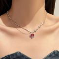 Y2K Sweet Cool Style Black Love Heart Pendant Necklace for Women Star Inlaid Rhinestone Clavicle Chain Asymmetric Necklace for Women Teen Girls Gift.