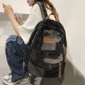 Trendy Cool Patch Women Backpack Washed Denim College Backpack Men Female Laptop School Bags Large Capacity Travel Shoulder Bag.