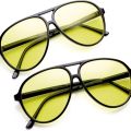 Retro 80's Style YELLOW Lens Plastic Aviator Sunglasses with box. 