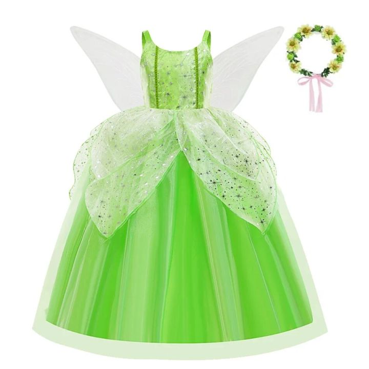 Halloween%20Halloween%20Tinkerbell%20Costume%20for%20Girls%20Flower%20Fairy%20Princess%20Cosplay%20Outfits%20Kids%20Green%20Gown%20Children%20Birthday%20Tiana%20DressDolls%20Accessories%20-%20Image%202