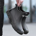 Cross-border rain boots men's short tube low-top rain boots anti-slip car wash water shoes plus fleece rubber shoes waterproof four seasons fashion water boots.