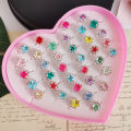 12/36PCS/set Adjustable Kids Crystal Rings Jewelry Heart Star Square Open Finger Ring For Children Girl Party Gift.