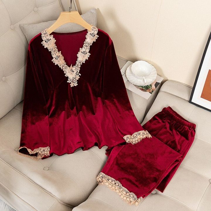 Autumn%20%20Pajamas%20Set%20Casual%20Women%20Sleepwear%20Velour%202%20Pieces%20Shirt&Pants%20Lounge%20Wear%20Soft%20Velvet%20Lingerie%20Home%20Clothes%20-%20Image%204