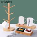 Wooden Cup Holder Wooden Cup Holder 6 Hooks Mug Tree Heavy Duty Multifunctional Tea Coffee Organizer Stand Storage Drain Rack Coffee Cup Drain Rack.