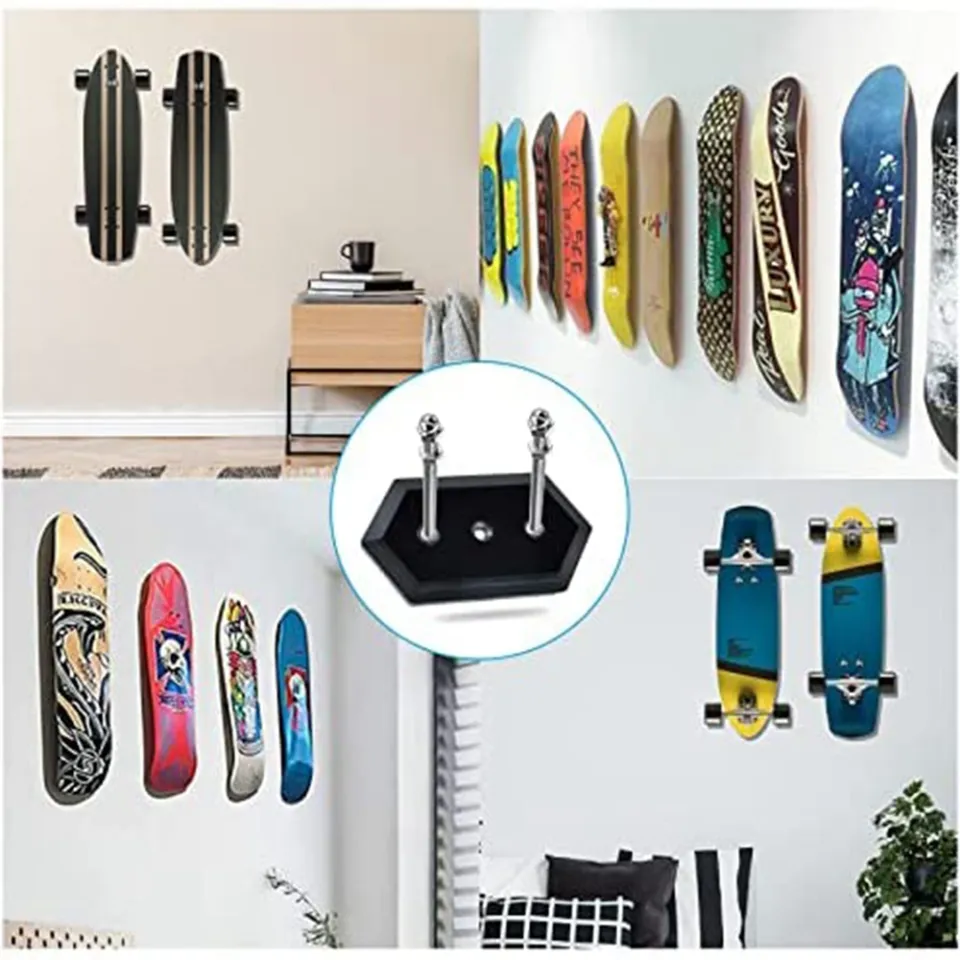 6 Pack Skateboard Wall Mount Hangers - Aluminum Display For Horizontal & Vertical Skateboard Storage