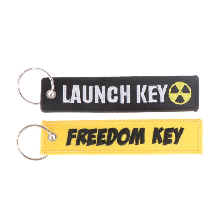 1Pc Freedom Key Laugh Key Striped Embroidery Key Ring For Motorcycle Car Keyring Tag Jewelry Keychains Embroidered Keychain ANLAN