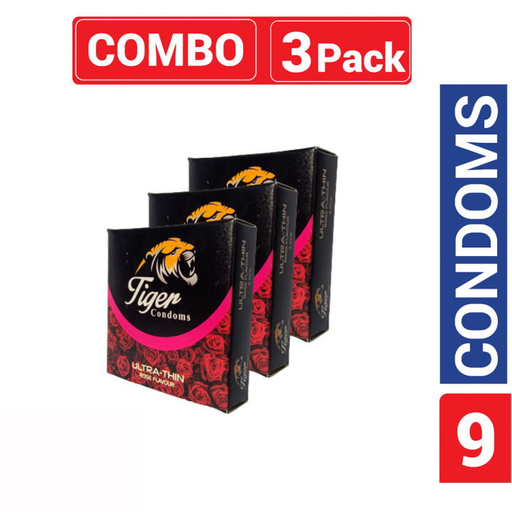 Tiger Ultra Thin Rose Flavour Condom Combo Pack 3 Packs 3x3=9pcs Condom