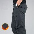 Men's Cargo Pants Winter Casual Warm Thicken Fleece Pants Men Cotton Multi Pockets  Military Baggy Tactical Pants. 