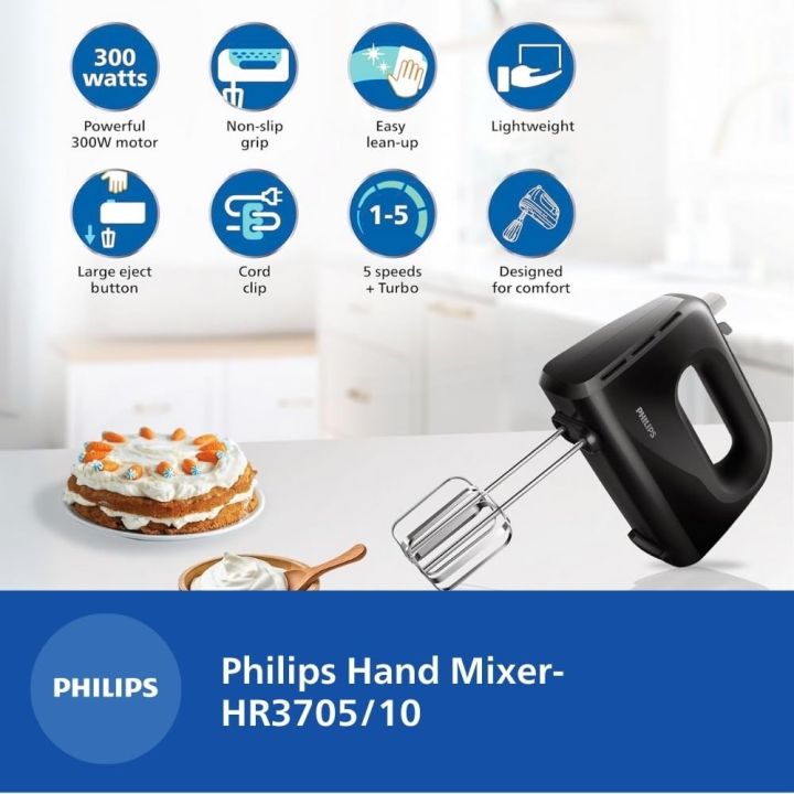 Philips%20HR3705/10%20300W%20Hand%20Mixer%20%E2%80%93%20Lightweight,%205-Speed%20Control,%20Stainless%20Steel%20Accessories%20(Black)%20-%20Image%207