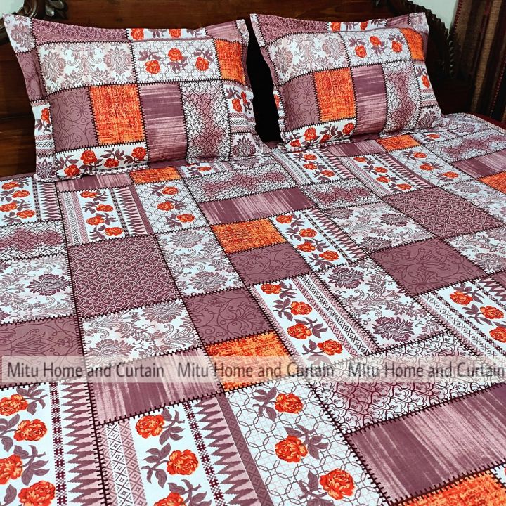 King%20size%20Bedsheet%20with%20Pillow%20cover%20Chador%20set%207.5%C3%978.25%20feet%20Full%20cotton%20fabric%20%20Purple%20,%20Brown%20-%20Image%204
