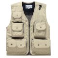 Multifunction cket Fly Photography Vest Sleeveless Jacket Coat Outdoor Camping Angling Volunteer Canvas Mesh Waistcoat-Beige.