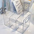 Portable Clear Acrylic Bookends with Handle Desk Organizer Divided Book Stand Desktop Sorting Rack Study Supplies. 