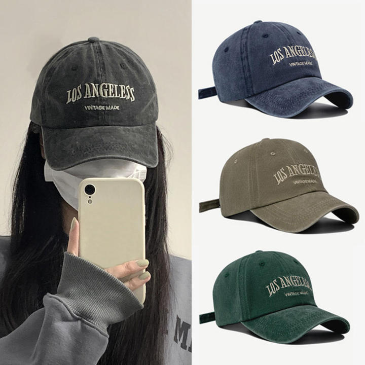 Vintage Denim Embroidered Baseball Hat Washed Denim Cap Outdoor Sun Protection Fishing Hat With Ventilation Hole Sunshade Cap