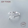 925 Sterling Silver Korean Zircon Leaf Shape Ring Female Index Finger Retro Fashion Handmade Jewelry Couple Gift. 