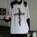 Gothic Goth Style Tshirt 2021 Mall Goth Tops Punk Long Sleeve Oversized T-shirt Fake Two-piece Street Fashion Korean Style.