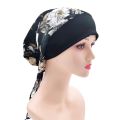1PCS Women Muslim Flower Floral Print Hijab Hat Turban Cap Cover Hair Head Scarf Wrap Pre-Tied Headwear Black Strech Bandana. 