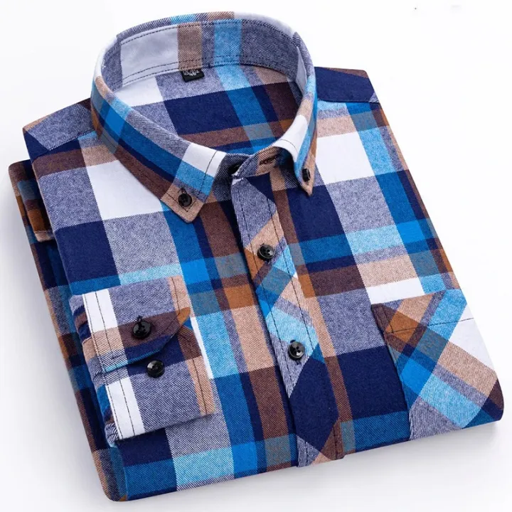 New%20Cotton%20Fashion%20Plaid%20Shirts%20For%20Men's%20Long%20Sleeve%20Single%20Patch%20Pocket%20Design%20Young%20Casual%20Standard-Fit%20Flannel%20Shirt%20S-8XL%20-%20Image%202