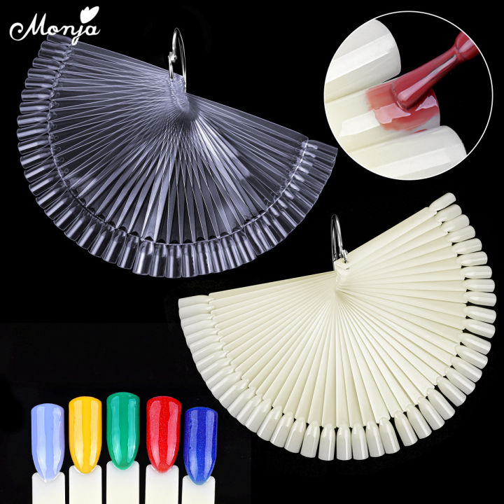 Monja Nail Art Fan Shaped Gel Polish Coloring Showing Shelf Foldable Card Board Set Image Practice Trainning Display Palette