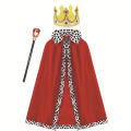 King Costume for Kids Aldult Red Cloak Robe Crown Boys Royal Prince Cape Halloween Cosplay Dress Up. 