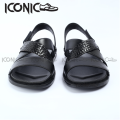 Men's Leather Sandals - Men's Belt Leather Sandals - Iconic Shoes Black Genuine Leather Man Sandal.
