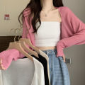 Summer Fashion Short Knitted Sunscreen Cardigan Women Solid Color Long Sleeve Thin Smock.