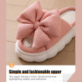Thick Sole Cartoon Linen Slippers Female Cute Bow Anti-Slip Sweat Home Sandals Four Seasons Family Cotton Slipper For Girls.