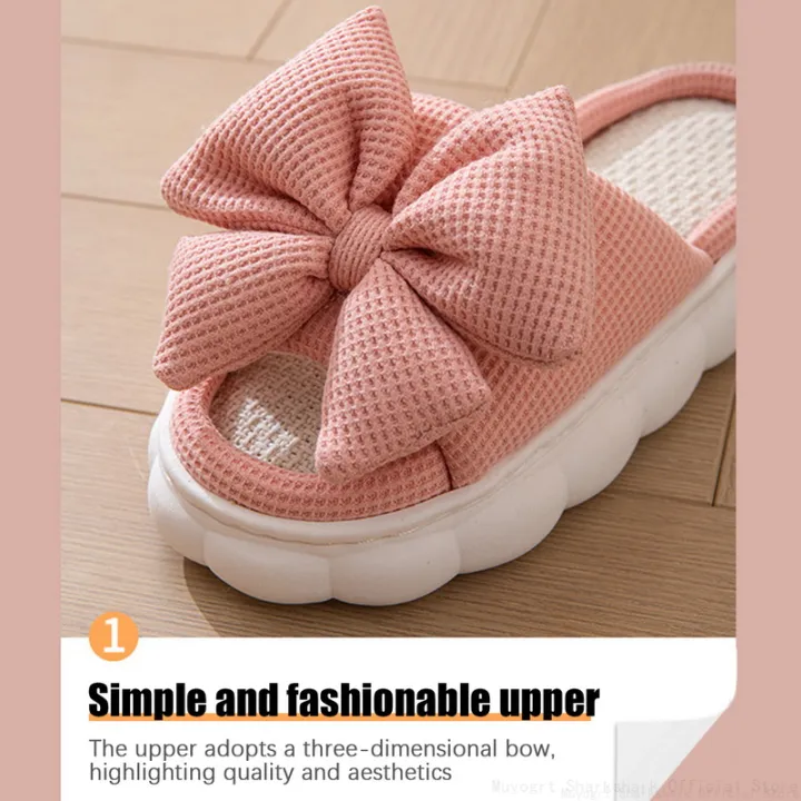 Thick%20Sole%20Cartoon%20Linen%20Slippers%20Female%20Cute%20Bow%20Anti-Slip%20Sweat%20Home%20Sandals%20Four%20Seasons%20Family%20Cotton%20Slipper%20For%20Girls%20-%20Image%206