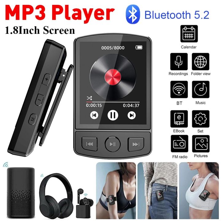 1.8Inch MP3 Player Portable Sport Clip Mini MP3 Player Bluetooth 5.2 Walkman HiFi Sound MP3 Music Player FM Radio/E-Book/Clock