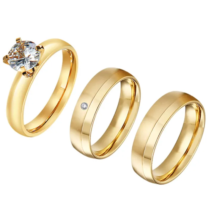 24k gold plated marriage engagement ring 3pcs lover's alliances ...
