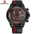 NAVIFORCE NF9110 - Black PU Leather Wrist Watch for Men- Black & Red.