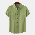 Mens Solid Cotton Linen Fashion Stripe Print Casual Shirt Plus Size Beach Shirt.