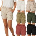 Women Shorts Cargo Pants Shorts Elastic Waist Short Pants Cotton Linen Pocket Summer Beach Solid Color Sliming Comfot Breathable.