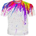 3D T-shirt splash color paint stains 3D printing short sleeve fashion white T-shirt summer jacket plus size XXS-6XL. 