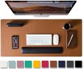 Large Leather Computer and laptop pad Mouse Pad and large office Table mat -Brown Yellow color. 