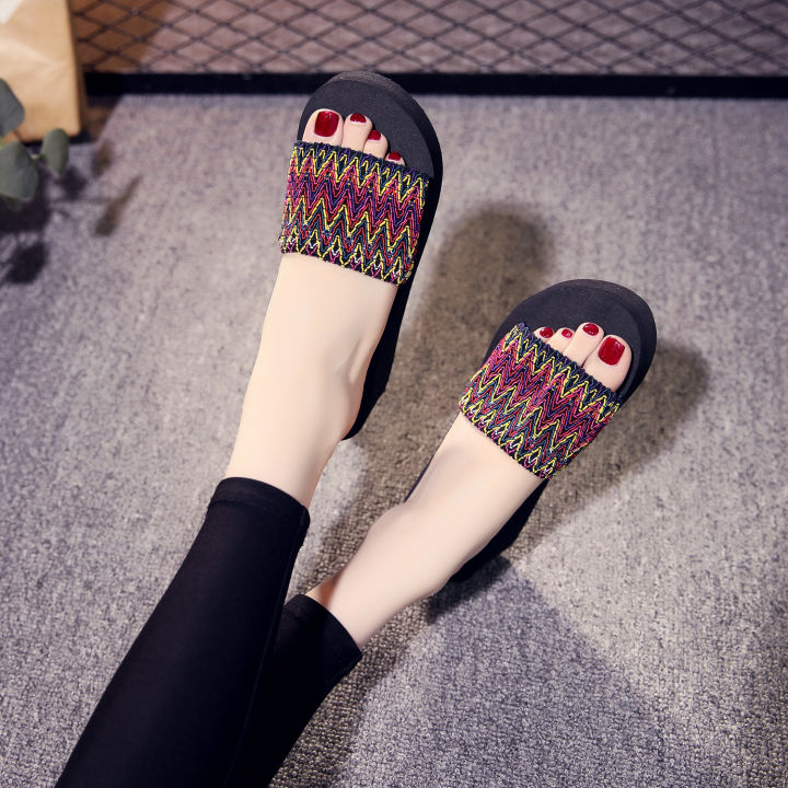 2021%20summer%20new%20elastic%20band%20flat%20wedge%20word%20ladies%20sandals%20flatform%20heel%20slippers%20summer%20wholesale%20foreign%20trade%20-%20Image%204