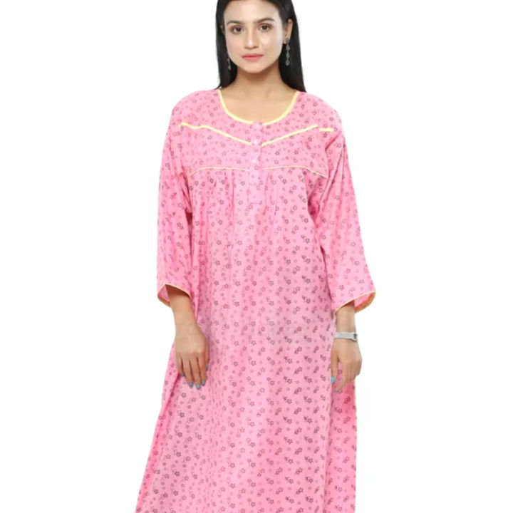 Full Sleeve Cotton Maxi for Women Night Gown Casual Sleepwear