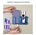 Multi-functional Wall mount phone charging holder stand with extra Storage Box, Remote Control holder, Mobile Phone Plug, Home Charging Shelf.
