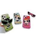 Hot girl cartoon policewoman suitable for iPhone15 all-inclusive sunglasses mobile phone case Apple 14 stand protective cover 13 wholesale. 