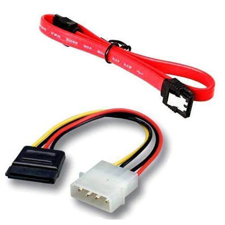 SATA III (Sata 3) Cable with Locking Latch + 4 Pin Molex to 15 Pin Power Cable Combo | (Pack of 1+1)