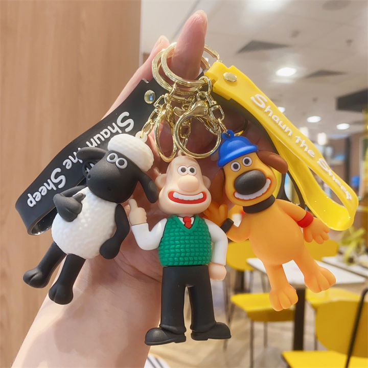 Kawaii Sheep Shaun Keychain Cartoon Figure Bitzer Naughty Pig Animation Action Toys Pvc Car Keyring Backpack Pendant Kids Gift