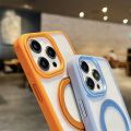 Fold Metal Stand Acrylic Magnetic Phone Case for iPhone 15 Pro 15 14 ProMax 13 Pro Max Magsafe Wireless Charge Clear Hard Cover. 