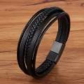 Leather Bracelet Men Stainless Steel Top Quality Jewelry Male Black Braided Fashion.