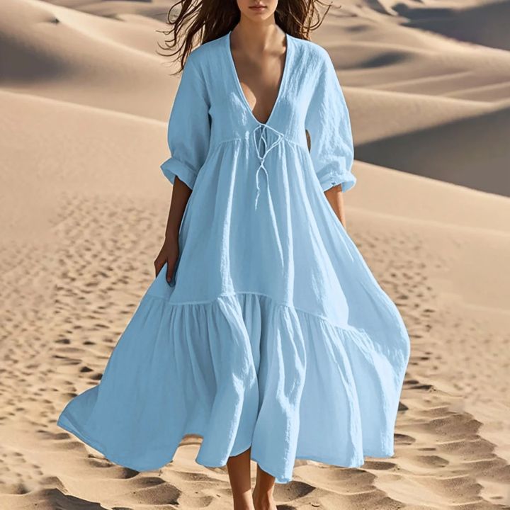 Stylish%20Tiered%20Cotton%20Linen%20Midi%20to%20Maxi%20Tunic%20Dress%20for%20Women%20-%20Image%205